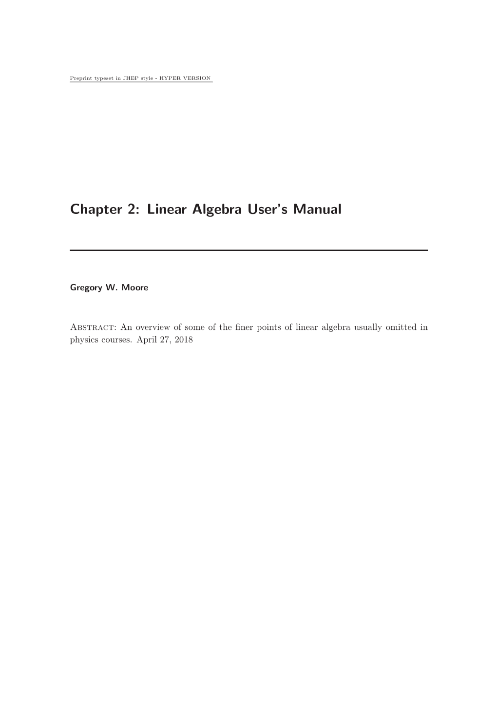 Chapter 2: Linear Algebra User's Manual