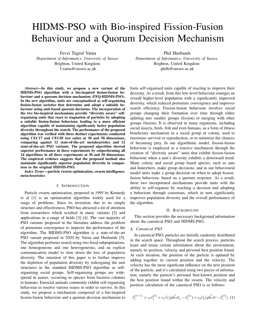 HIDMS-PSO with Bio-Inspired Fission-Fusion Behaviour and a Quorum Decision Mechanism