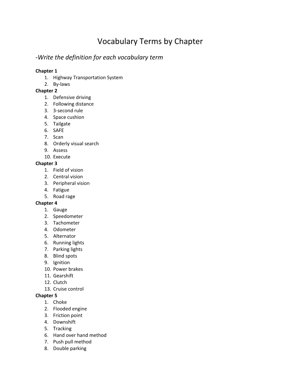 Write the Definition for Each Vocabulary Term