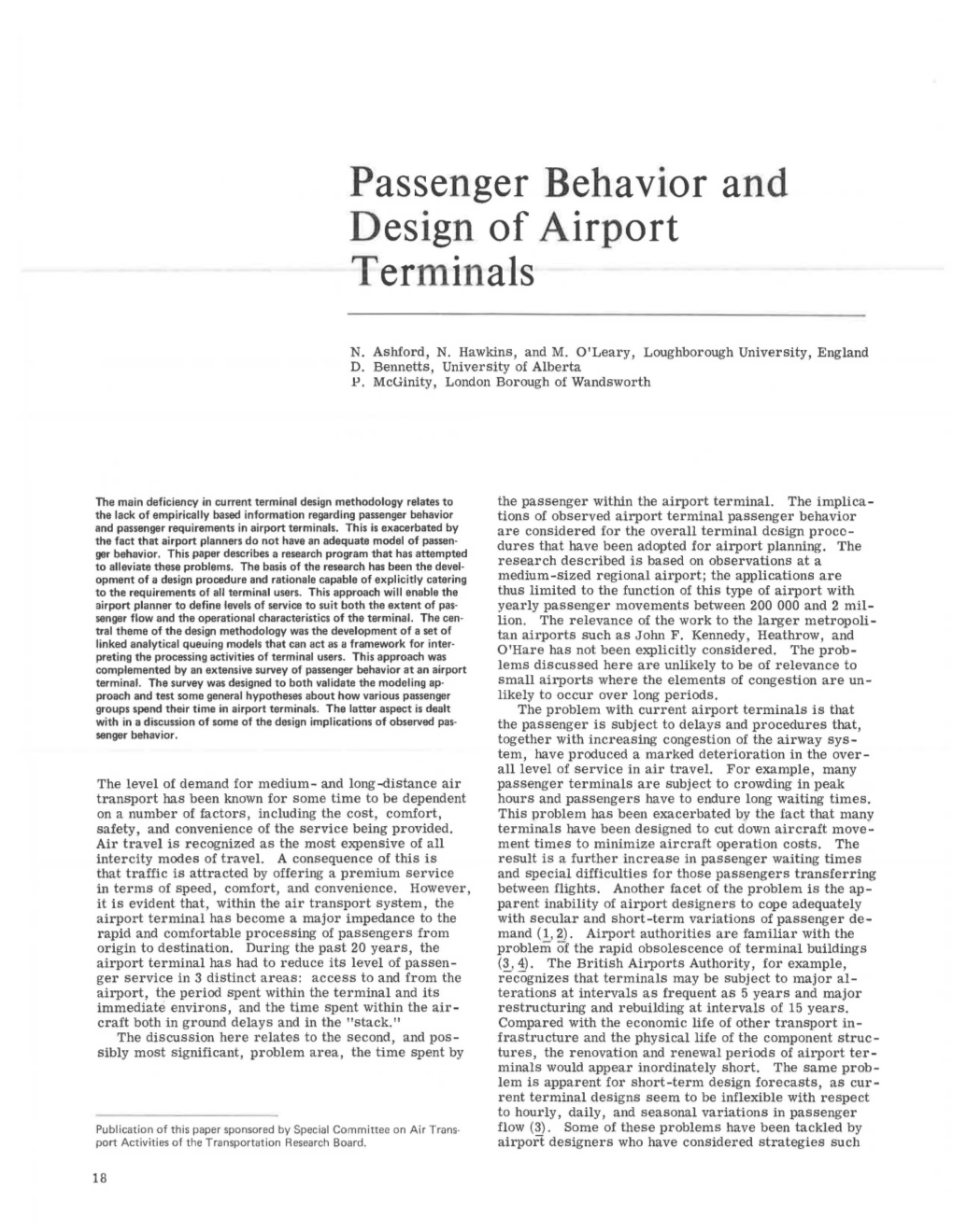 Passenger Behavior and Design of Airport Terminals
