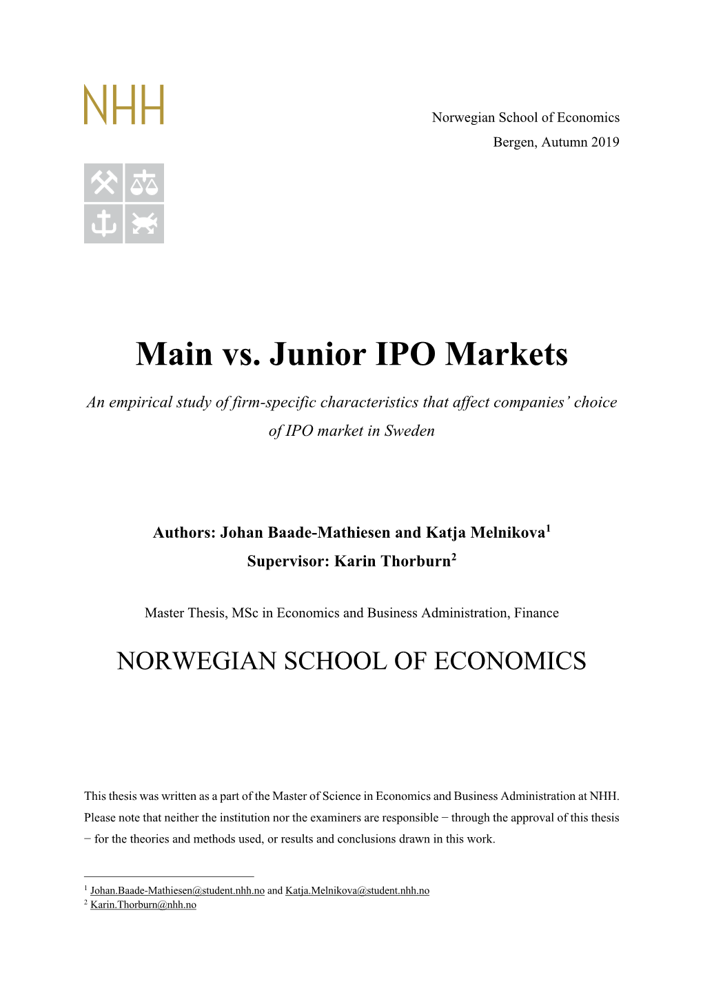 Main Vs. Junior IPO Markets