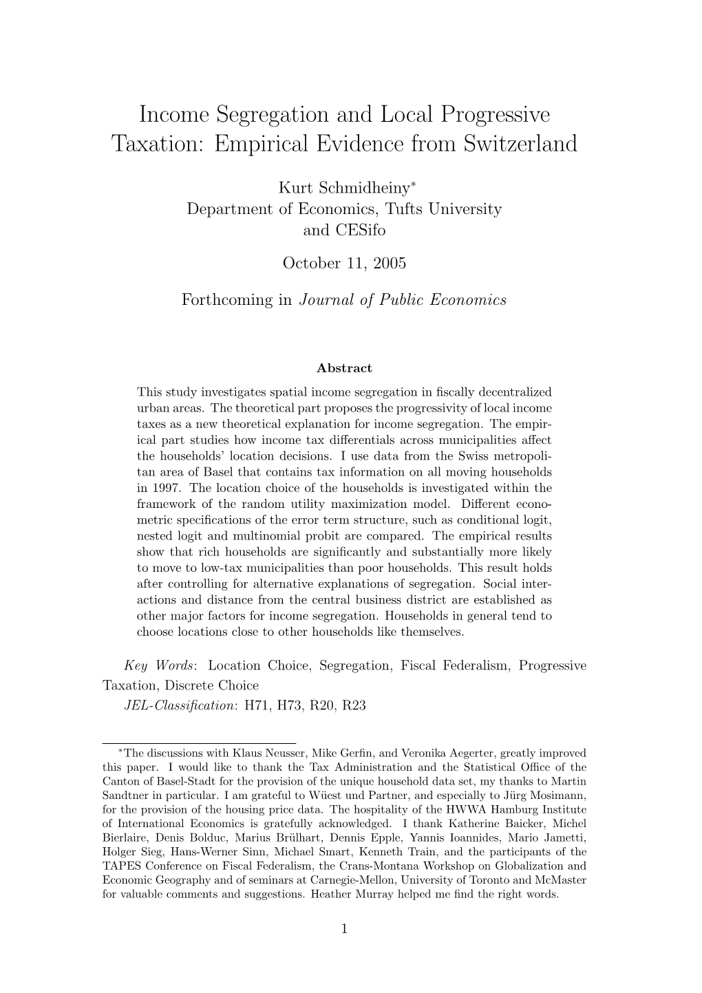 Income Segregation and Local Progressive Taxation: Empirical Evidence from Switzerland