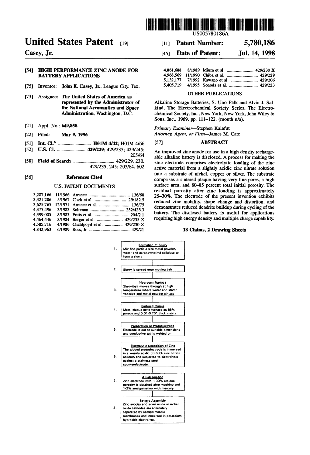 United States Patent [191 ~113 Patent Number: 5,780,186 Casey, Jr