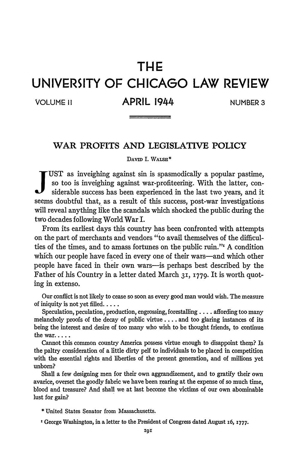 War Profits and Legislative Policy