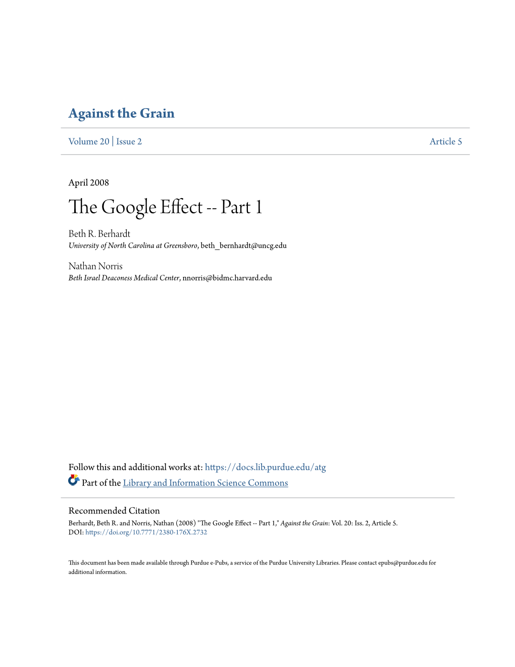 The Google Effect -- Part 1 Beth R