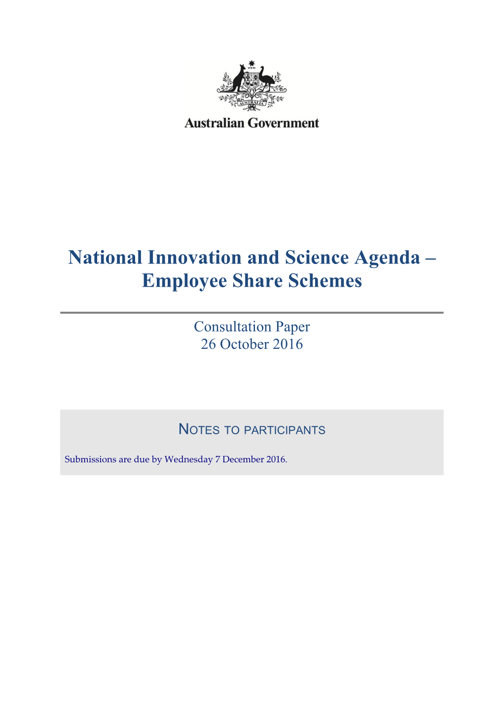 National Innovation and Science Agenda Employee Share Schemes - Consultation Paper