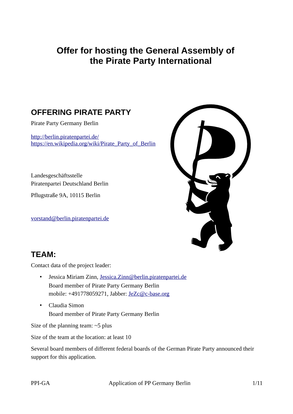 Offer for Hosting the General Assembly of the Pirate Party International