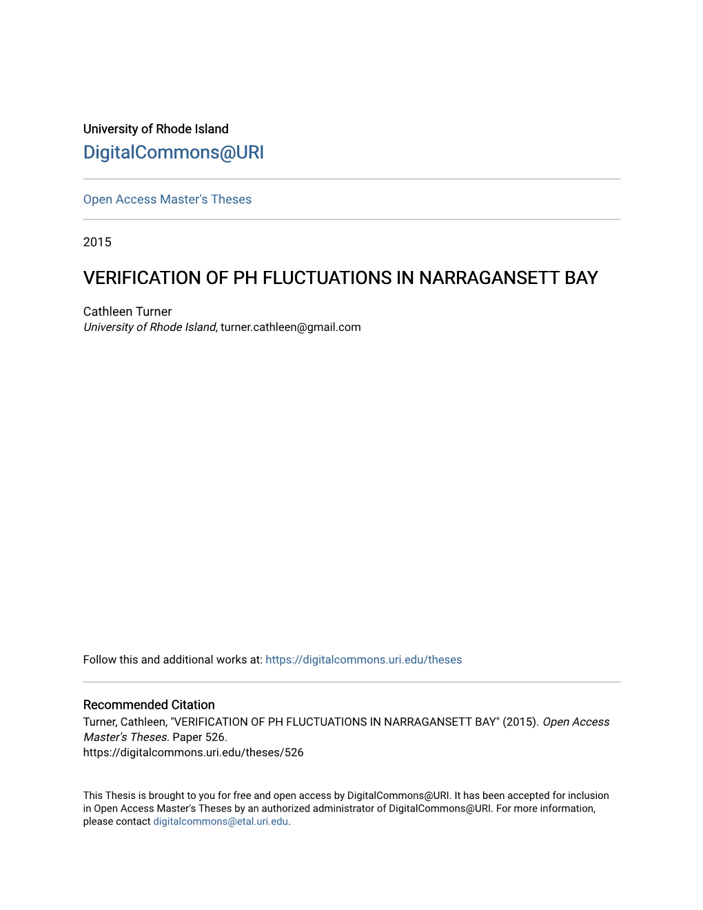 Verification of Ph Fluctuations in Narragansett Bay