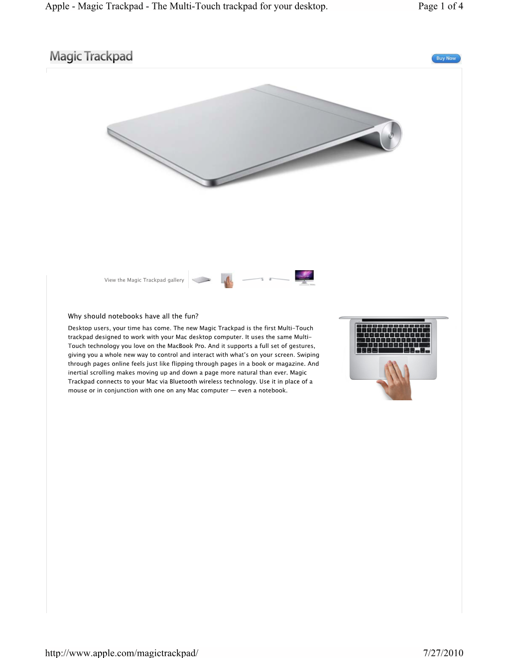 Magic Trackpad Product Webpage