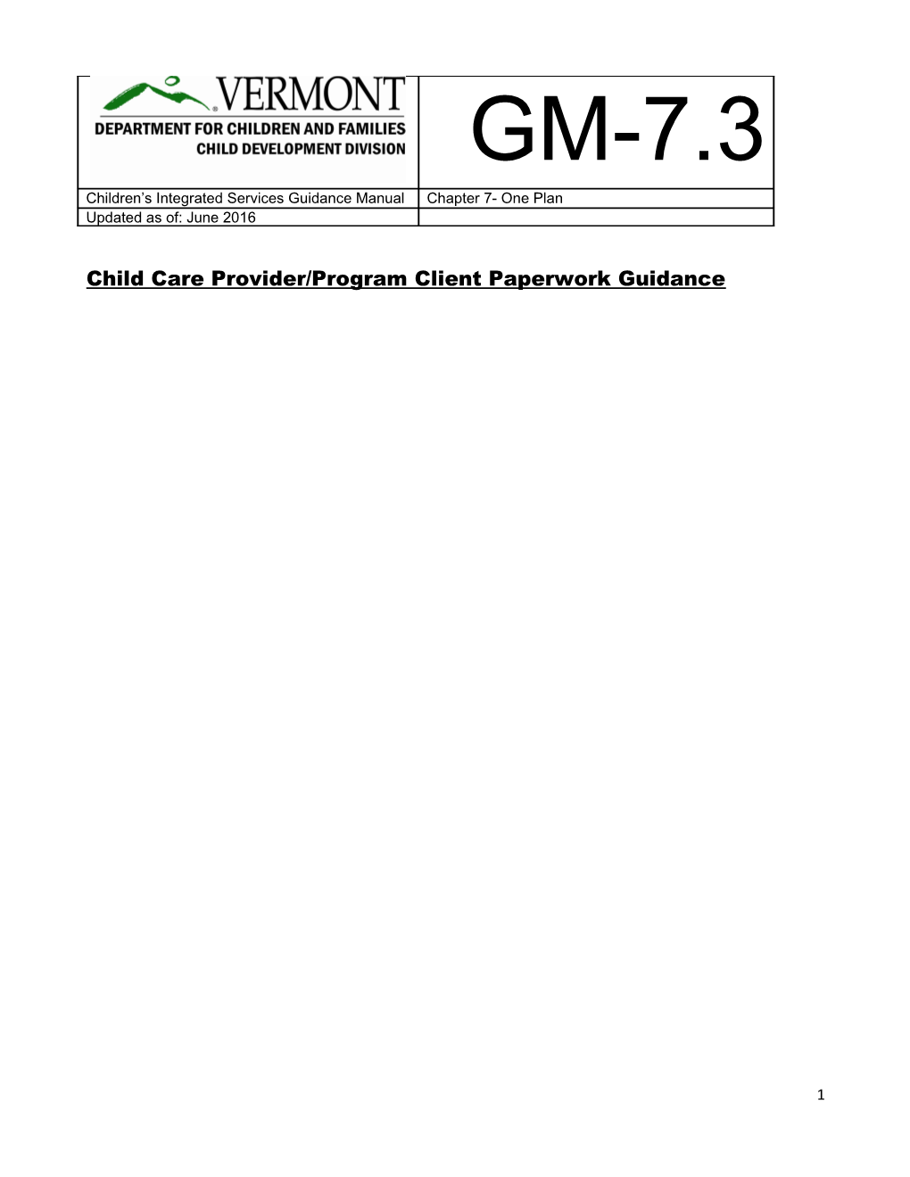 Child Care Provider/Program Client Paperwork Guidance