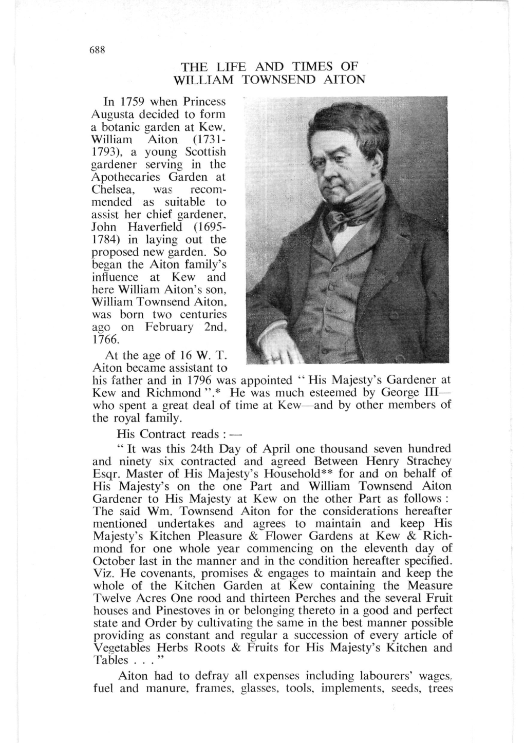 THE LIFE and TIMES of WILLIAM TOWNSEND AITON in 1759 When Princess Augusta Decided to Form a Botanic Garden at Kew