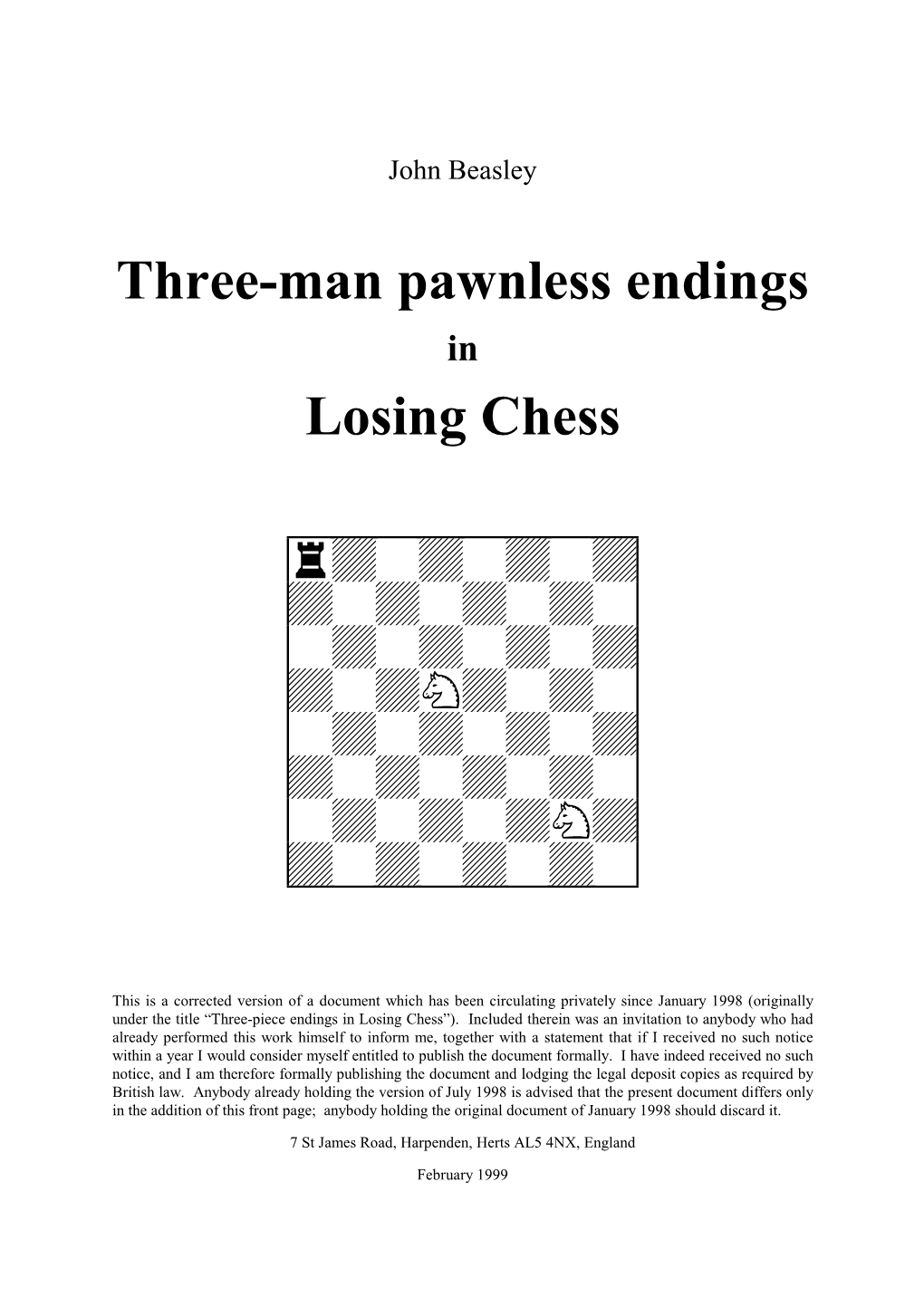 Losing Chess : 3-Man Pawnless Endgames