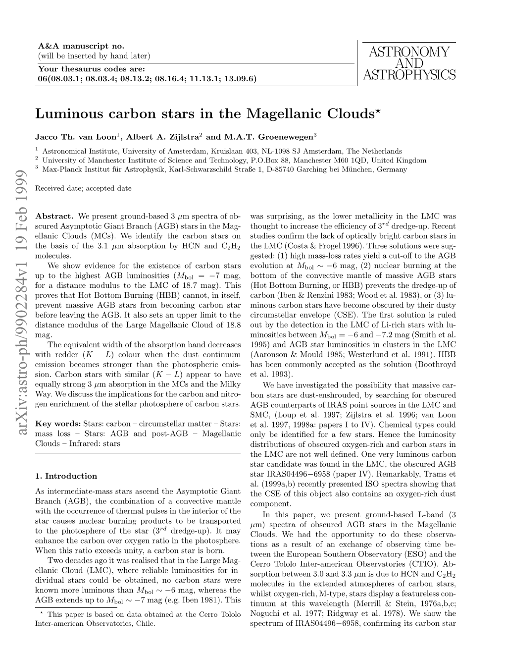 Arxiv:Astro-Ph/9902284V1 19 Feb 1999 1 Ne-Mrcnosraois Chile