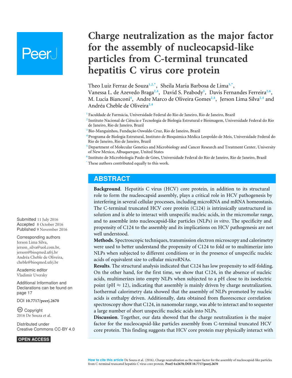 Charge Neutralization As the Major Factor for the Assembly of Nucleocapsid-Like Particles from C-Terminal Truncated Hepatitis C Virus Core Protein