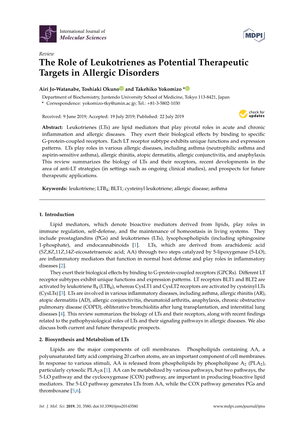 The Role of Leukotrienes As Potential Therapeutic Targets in Allergic Disorders