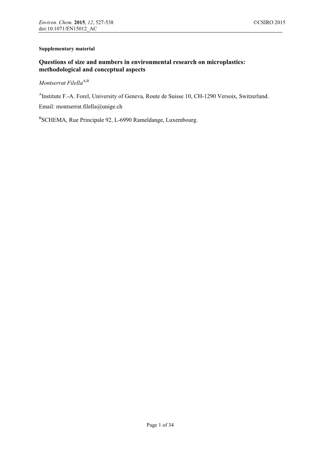 Questions of Size and Numbers in Environmental Research on Microplastics: Methodological and Conceptual Aspects