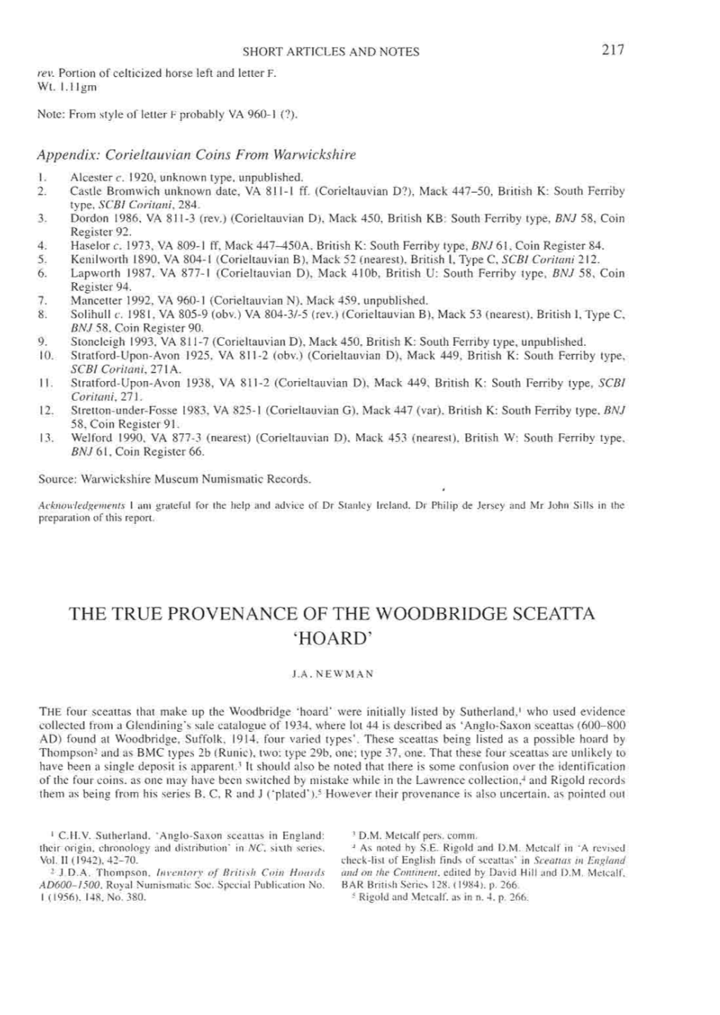 The True Provenance of the Woodbridge Sceatta 'Hoard'