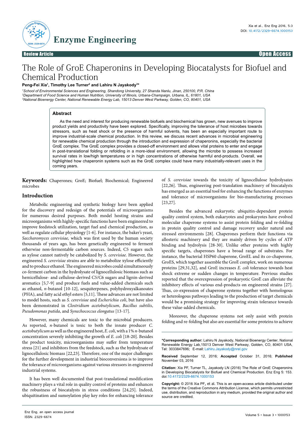 The Role of Groe Chaperonins in Developing Biocatalysts for Biofuel