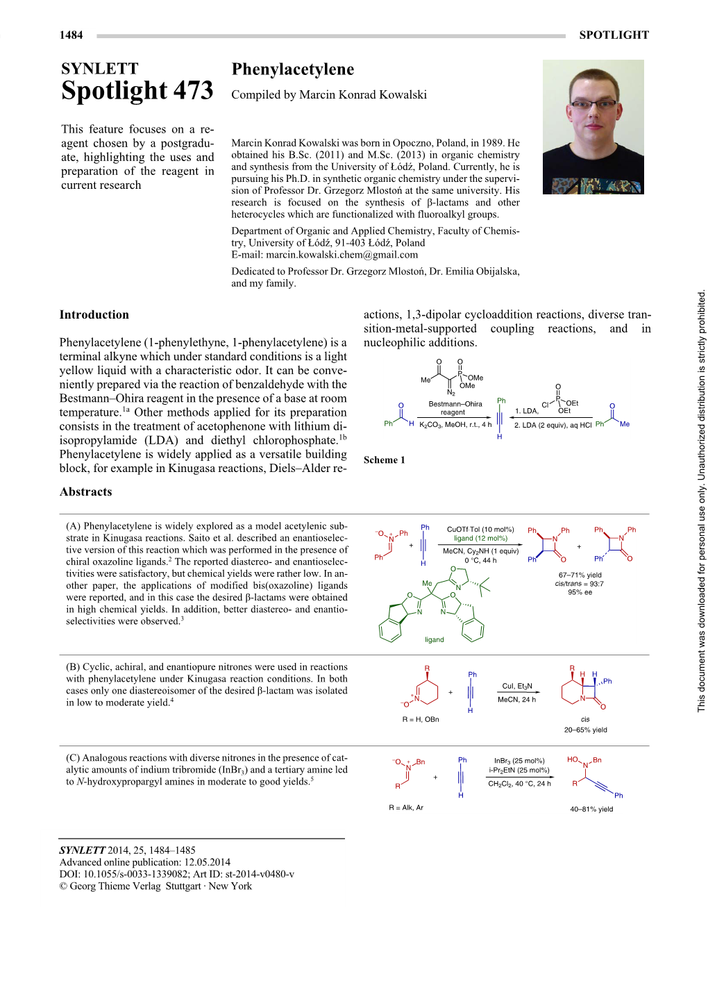 Phenylacetylenespotlight Spotlight 473 Compiled by Marcin Konrad Kowalski