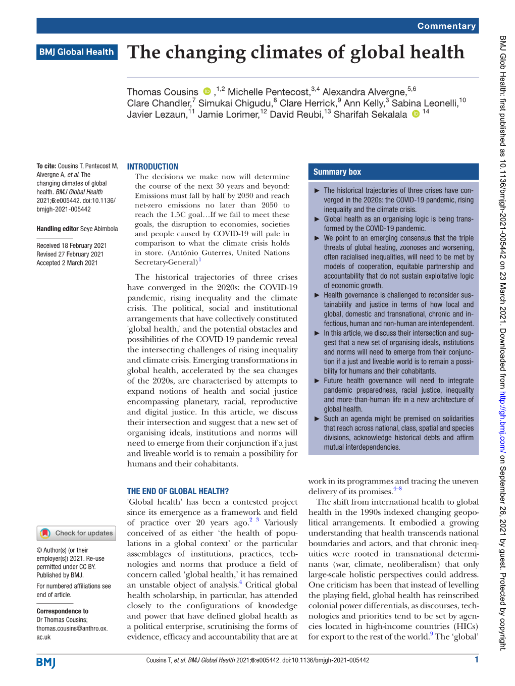 The Changing Climates of Global Health