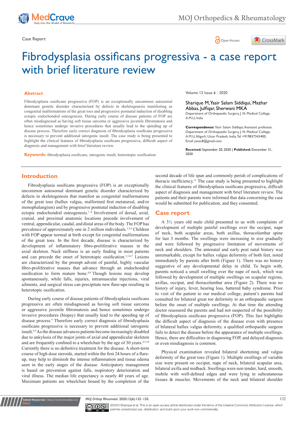 Fibrodysplasia Ossificans Progressiva - a Case Report with Brief Literature Review