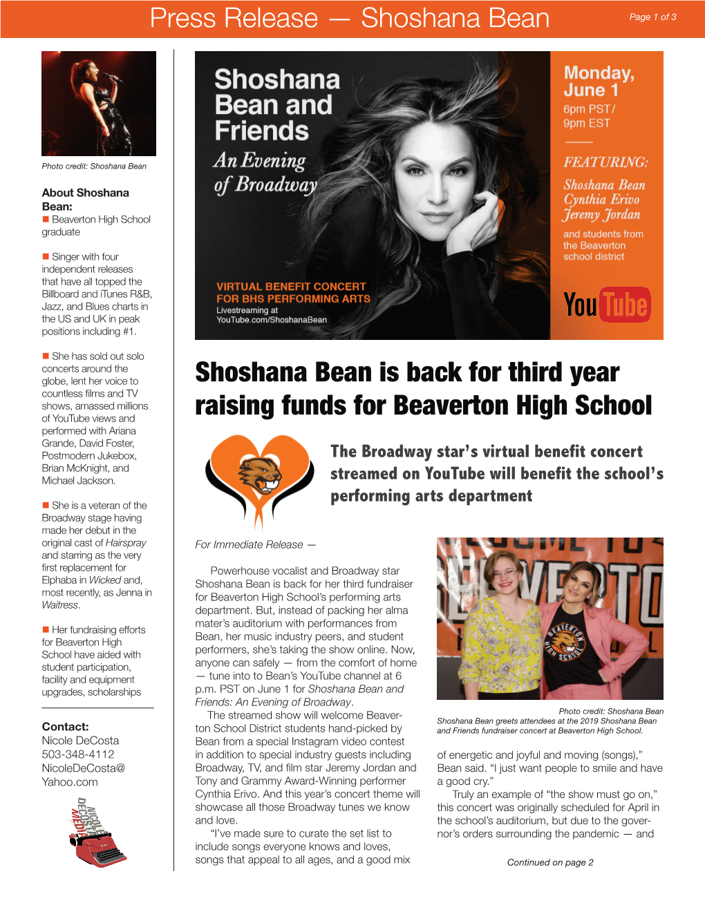 Shoshana Bean Shoshana Bean Is Back for Third Year Raising Funds For