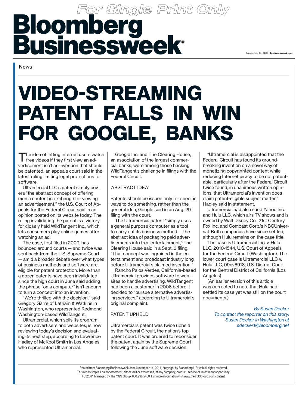 Video-Streaming Patent Falls in Win for Google, Banks