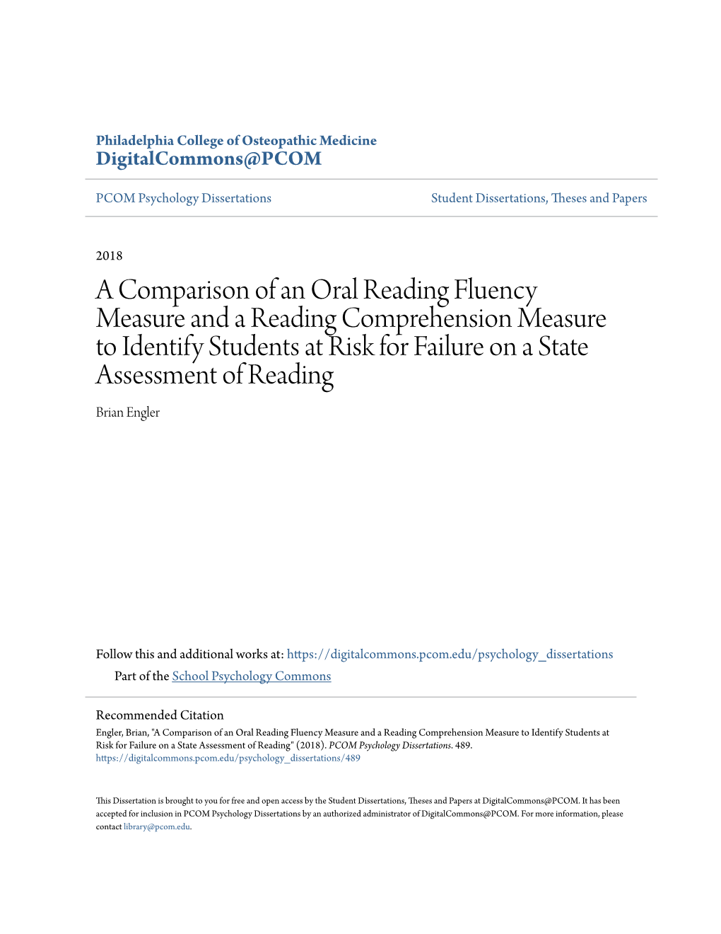 A Comparison of an Oral Reading Fluency Measure and a Reading Comprehension Measure to Identify Students at Risk for Failure On