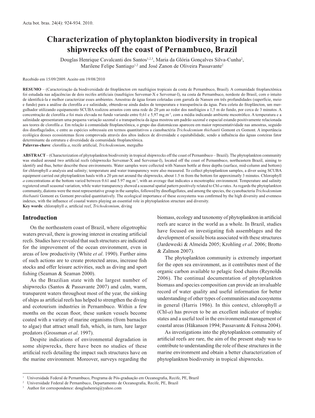 Characterization of Phytoplankton Biodiversity in Tropical Shipwrecks