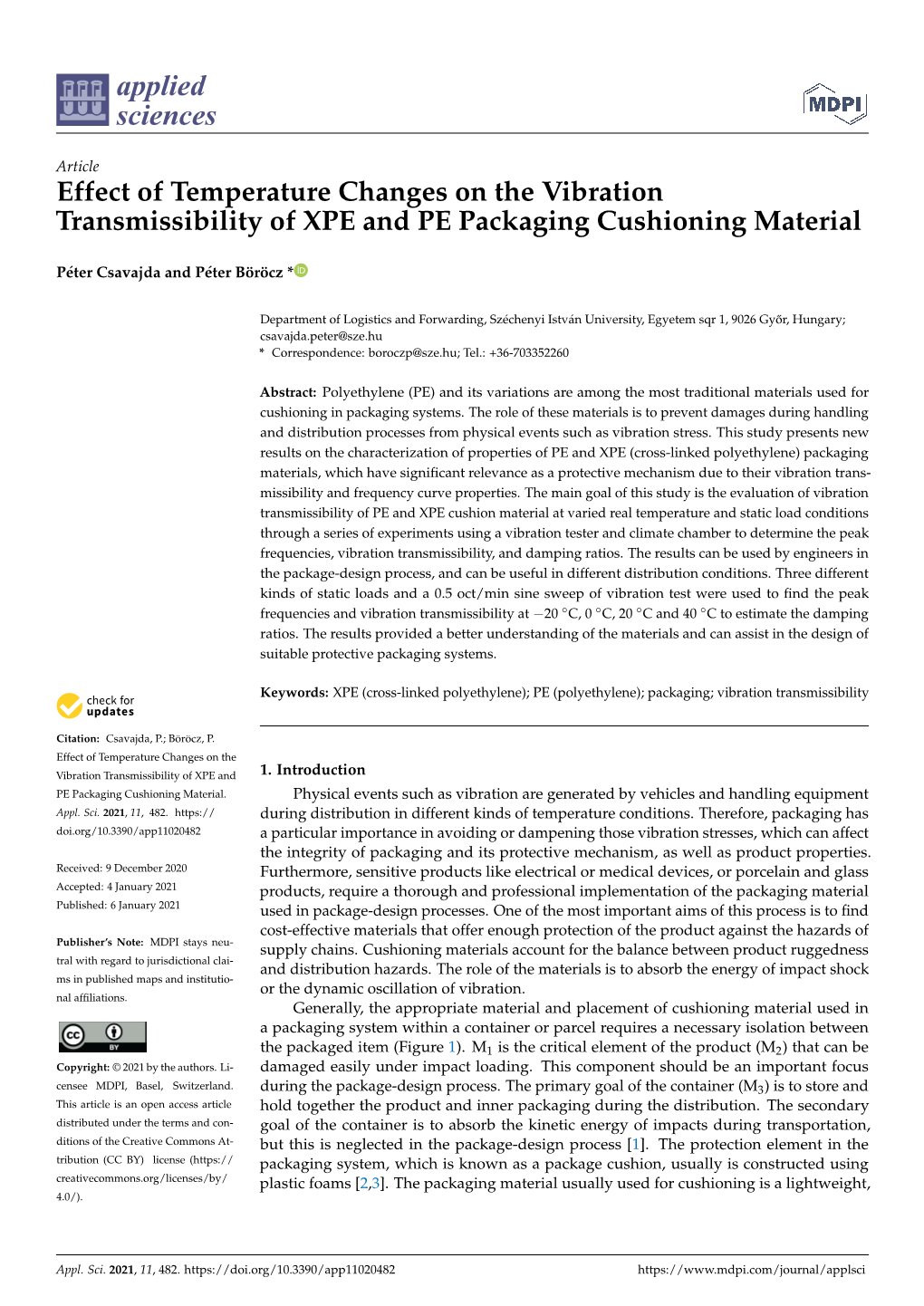 Effect of Temperature Changes on the Vibration Transmissibility of XPE and PE Packaging Cushioning Material