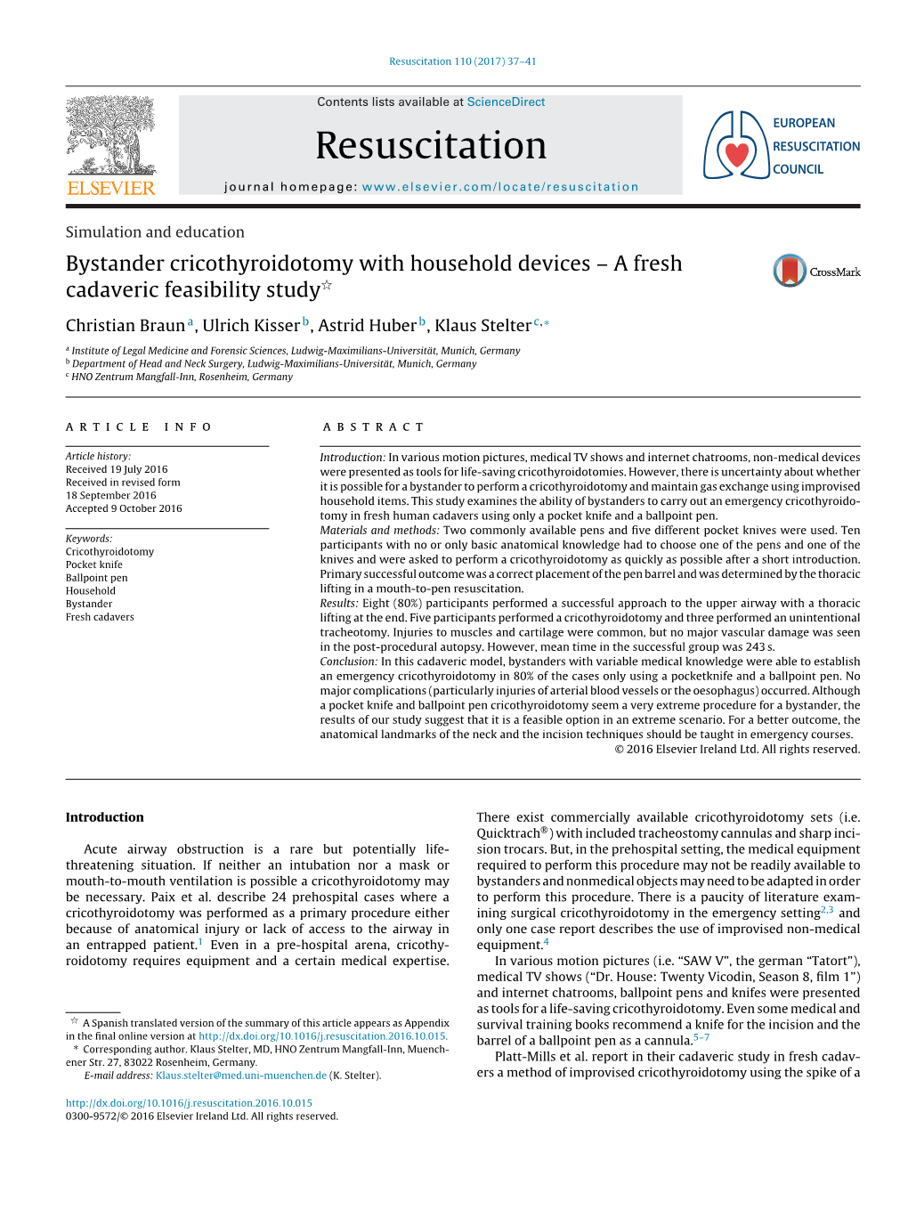 Bystander Cricothyroidotomy with Household Devices – a Fresh