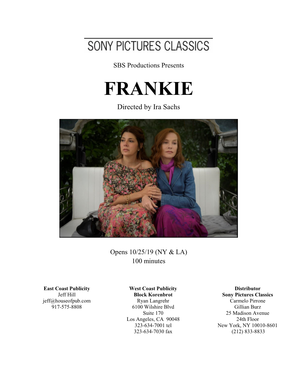 FRANKIE Directed by Ira Sachs