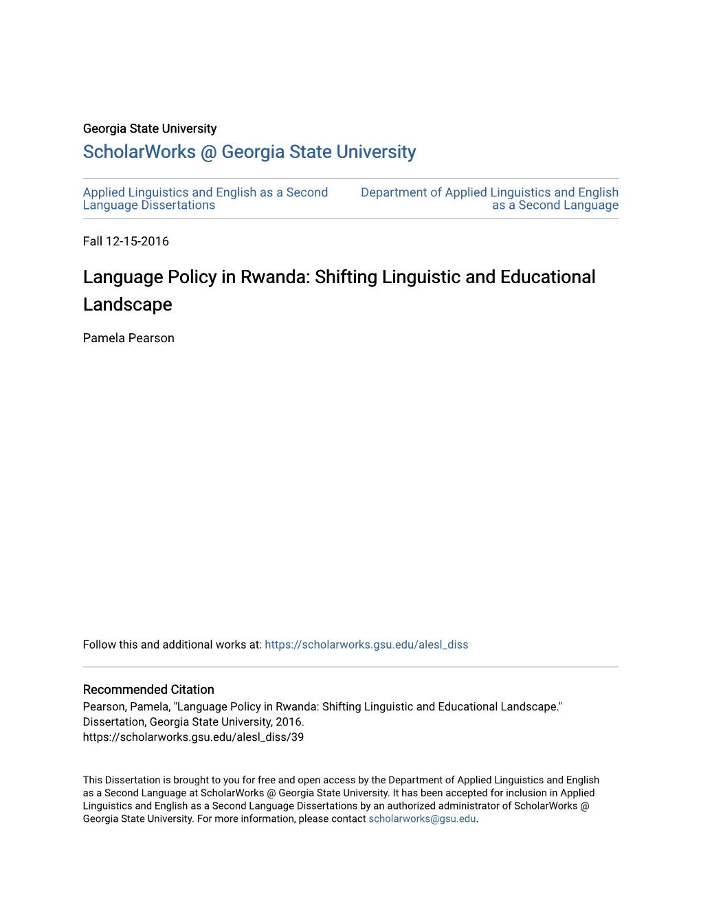 Language Policy in Rwanda: Shifting Linguistic and Educational Landscape