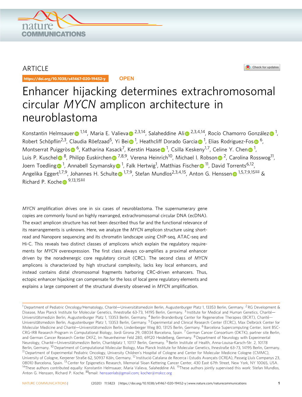 Enhancer Hijacking Determines Extrachromosomal Circular MYCN Amplicon Architecture in Neuroblastoma