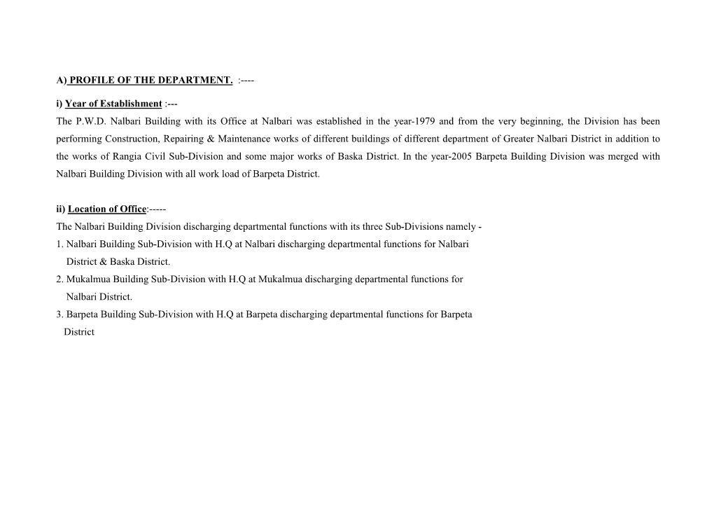 Progress Report for the Scheme Under Education Department for the Year 2011-12 Under PWD Nalbari Building Division up to 31St