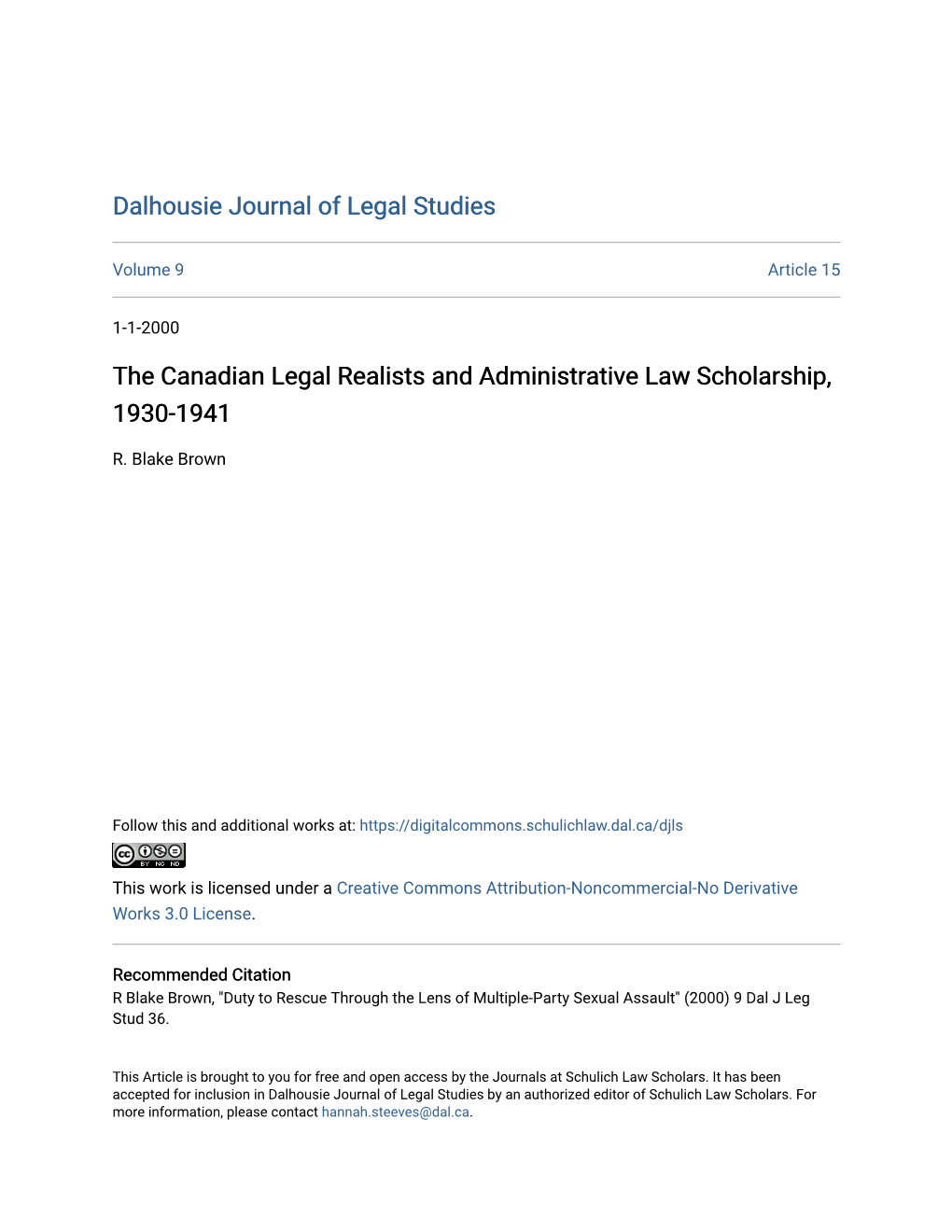 The Canadian Legal Realists and Administrative Law Scholarship, 1930-1941