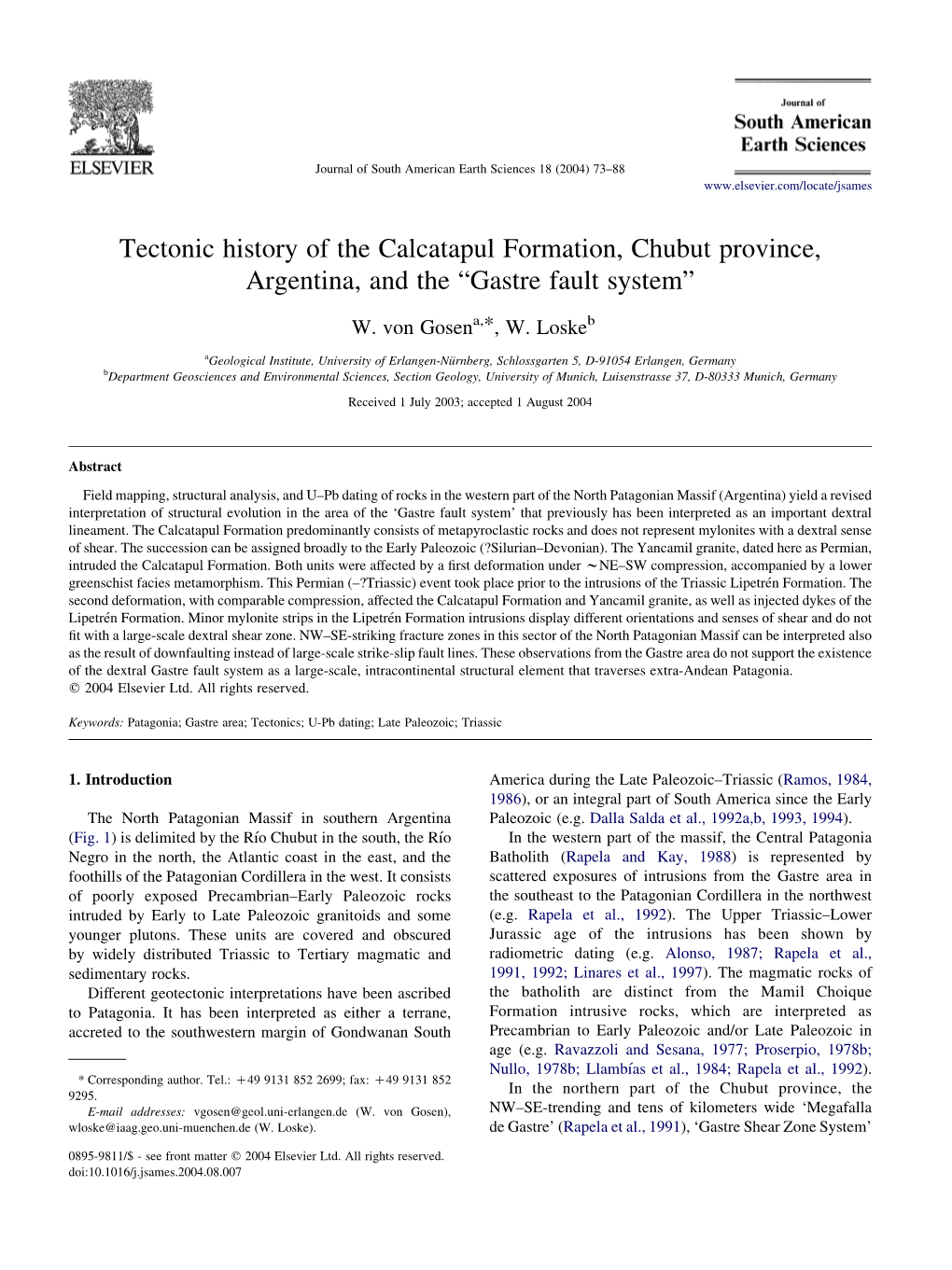 Tectonic History of the Calcatapul Formation, Chubut Province, Argentina, and the “Gastre Fault System”