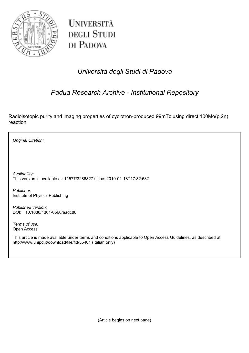 Università Degli Studi Di Padova Padua Research Archive