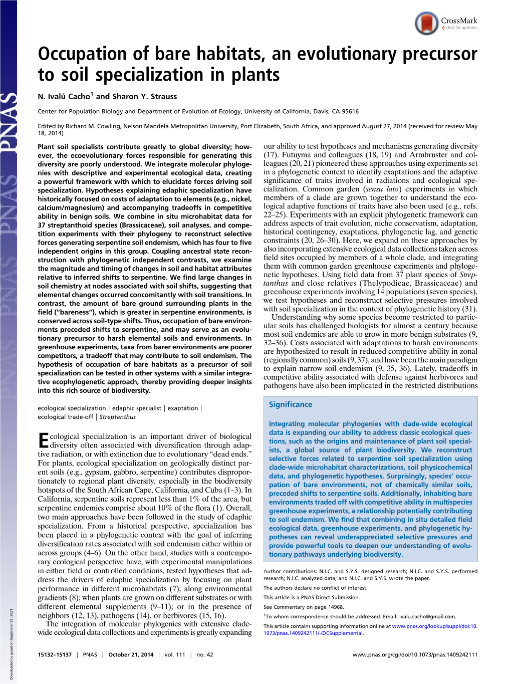 Occupation of Bare Habitats, an Evolutionary Precursor to Soil Specialization in Plants