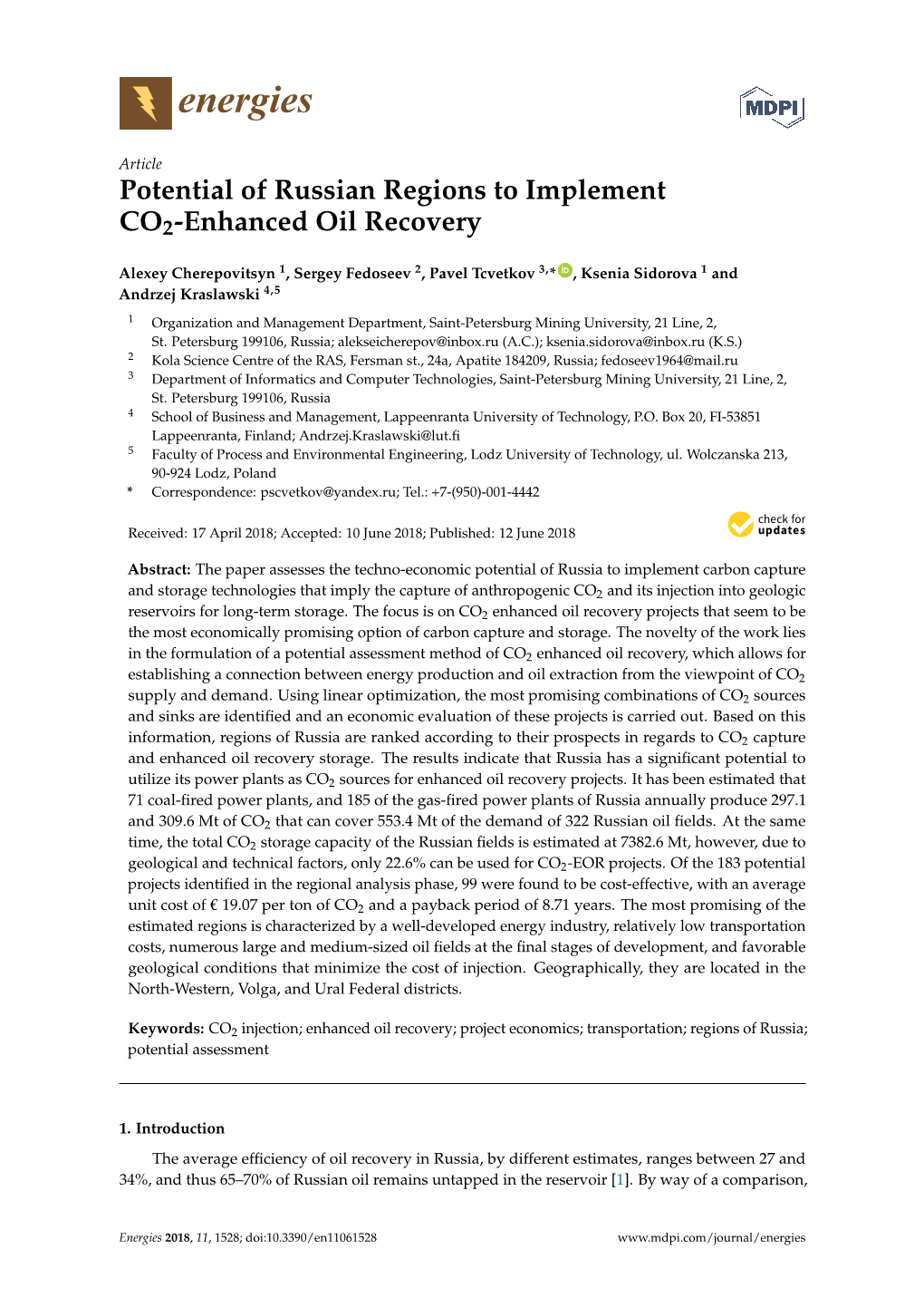 Potential of Russian Regions to Implement CO2-Enhanced Oil Recovery