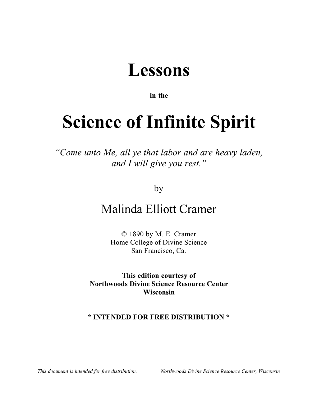 Lessons Science of Infinite Spirit