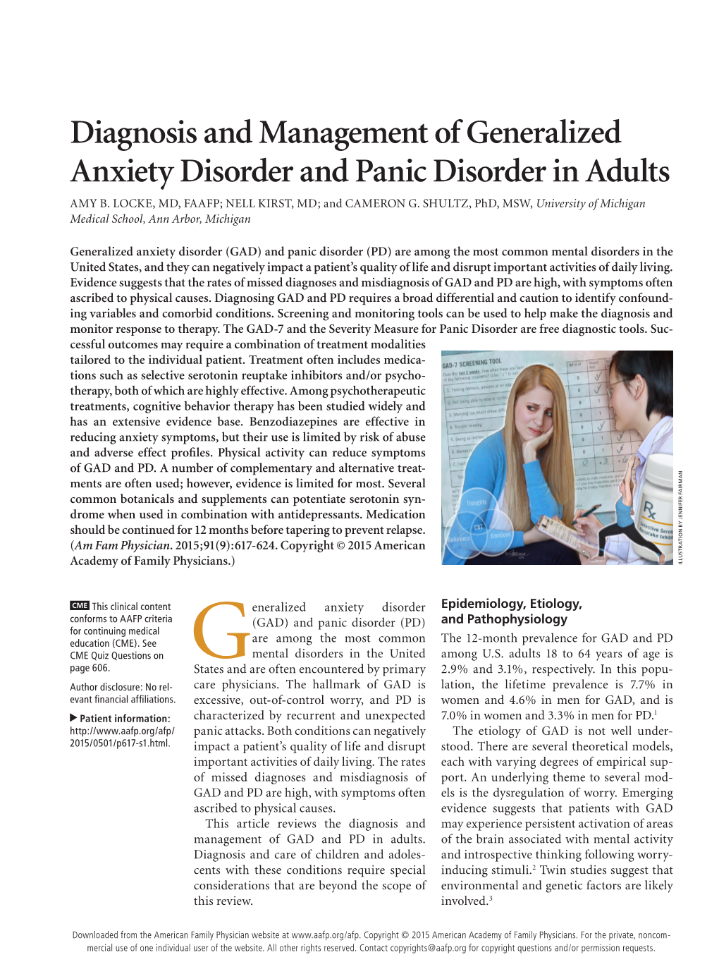 Diagnosis and Management of Generalized Anxiety Disorder and Panic Disorder in Adults AMY B