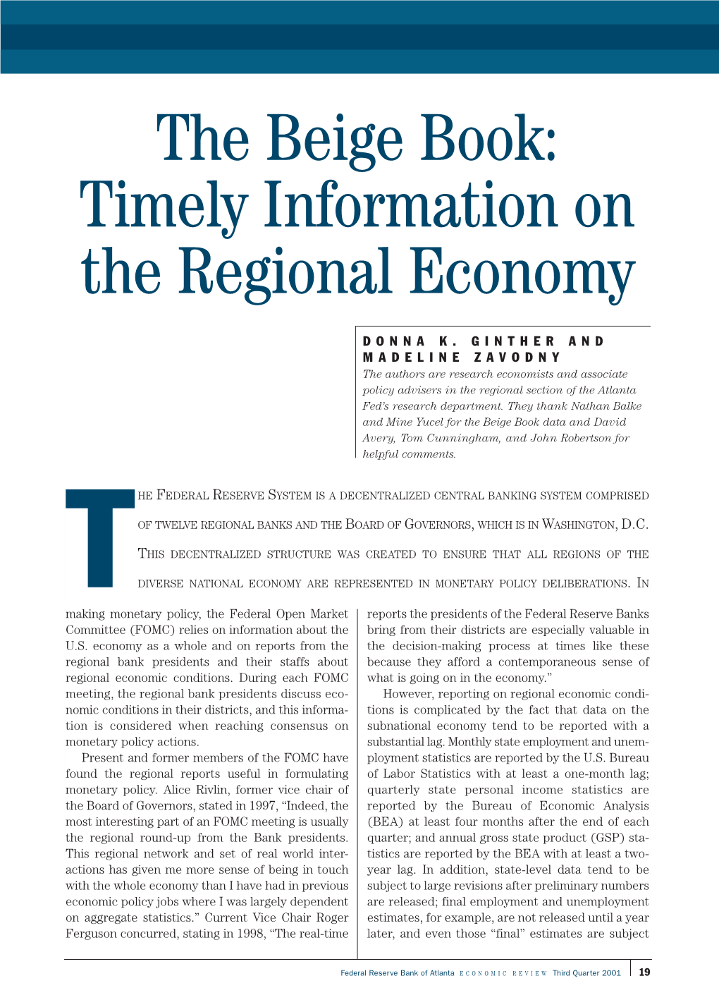 The Beige Book: Timely Information on the Regional Economy