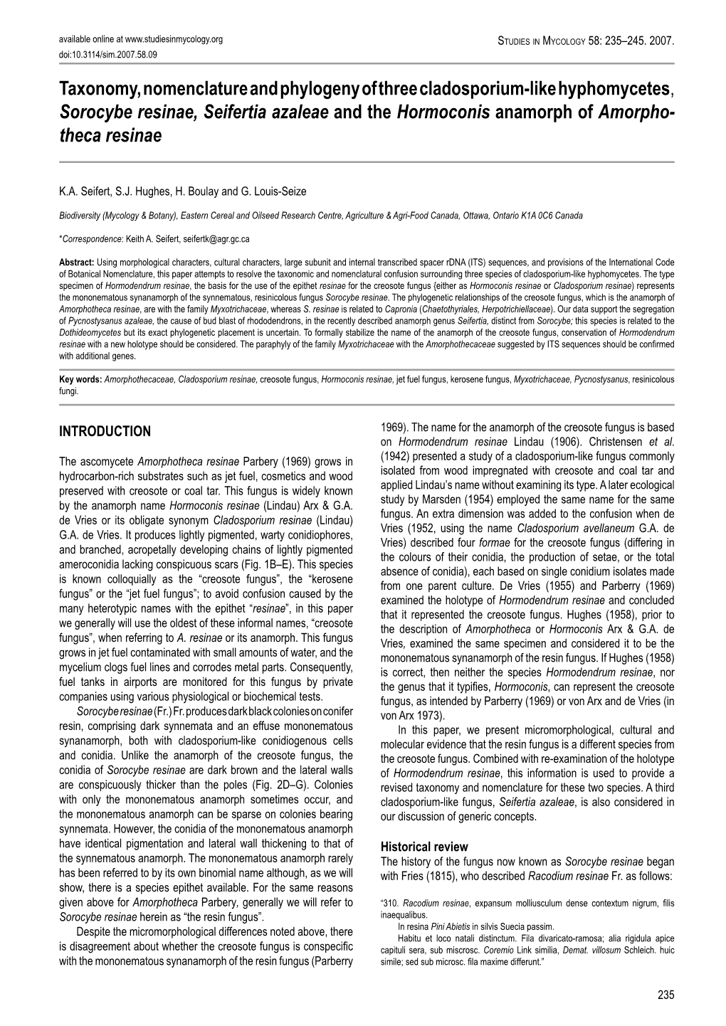 Taxonomy, Nomenclature and Phylogeny of Three Cladosporium