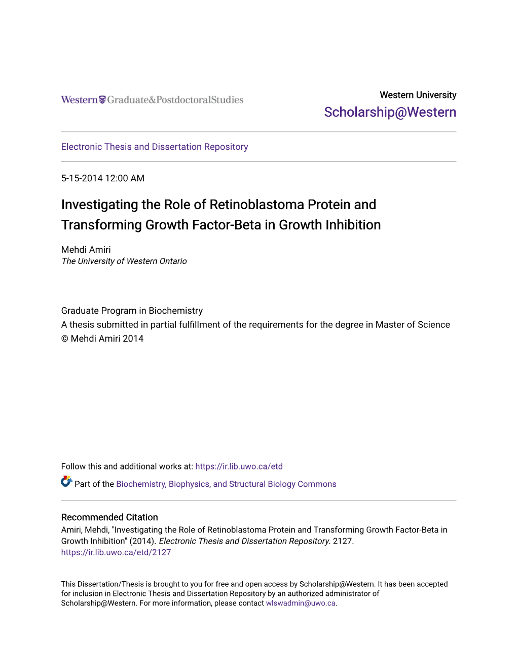 Investigating the Role of Retinoblastoma Protein and Transforming Growth Factor-Beta in Growth Inhibition