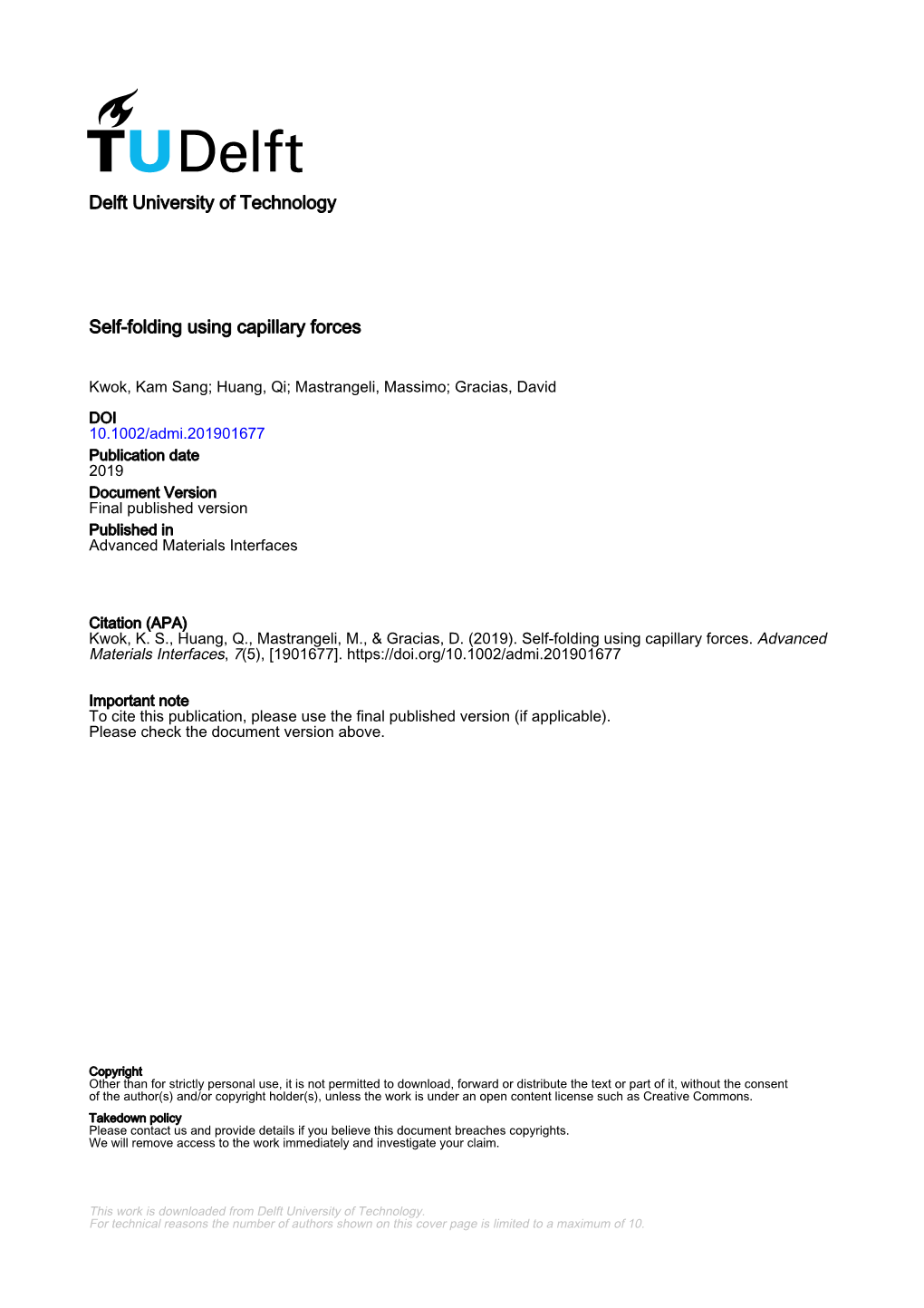 Self‐Folding Using Capillary Forces