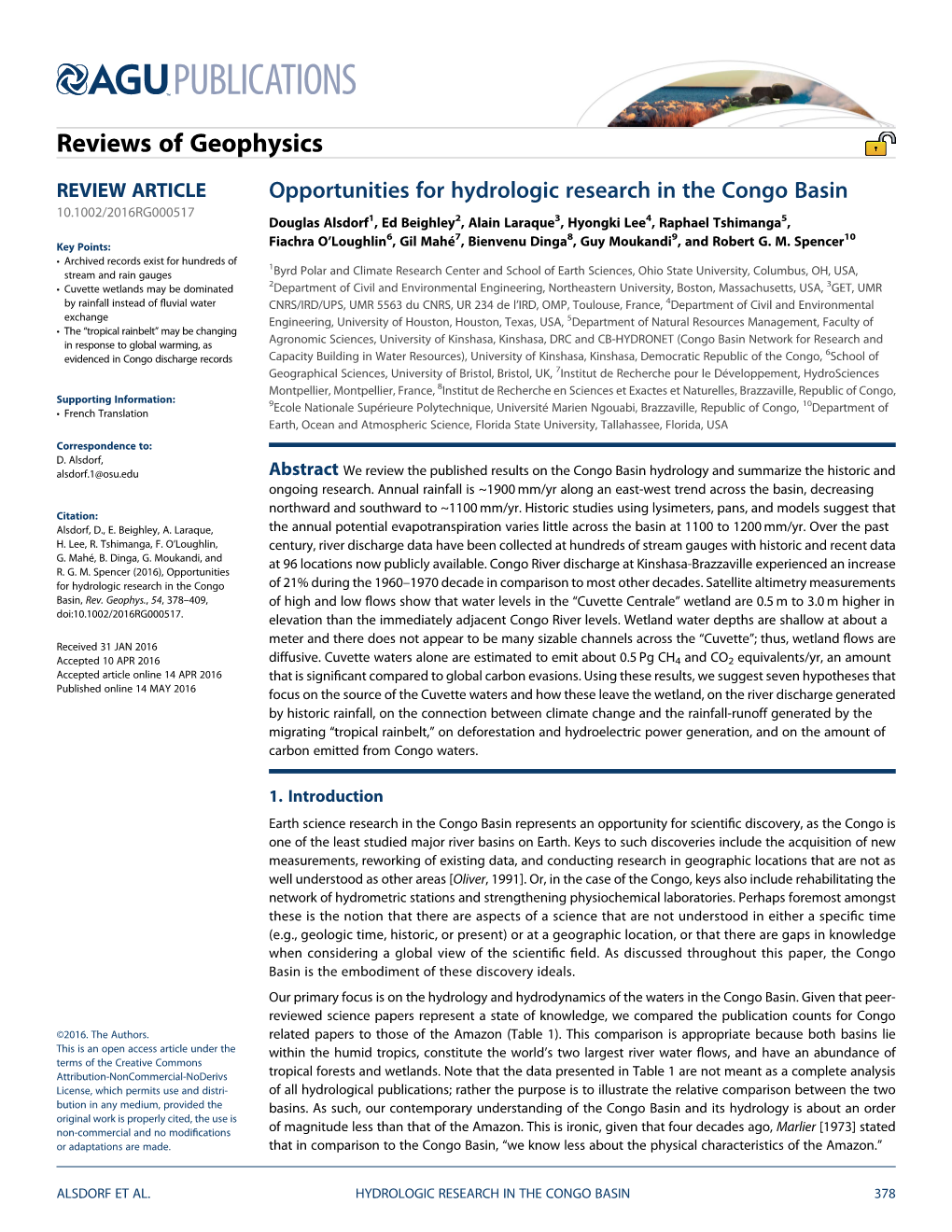 Opportunities for Hydrologic Research in the Congo Basin
