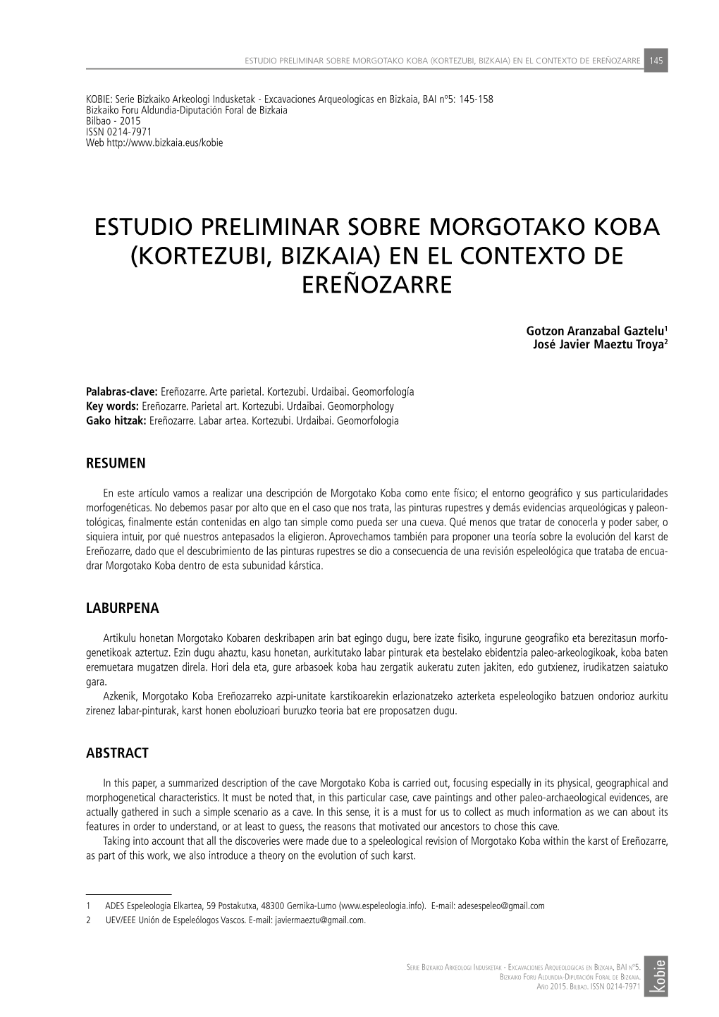 Estudio Preliminar Sobre Morgotako Koba (Kortezubi, Bizkaia) En El Contexto De Ereñozarre 145