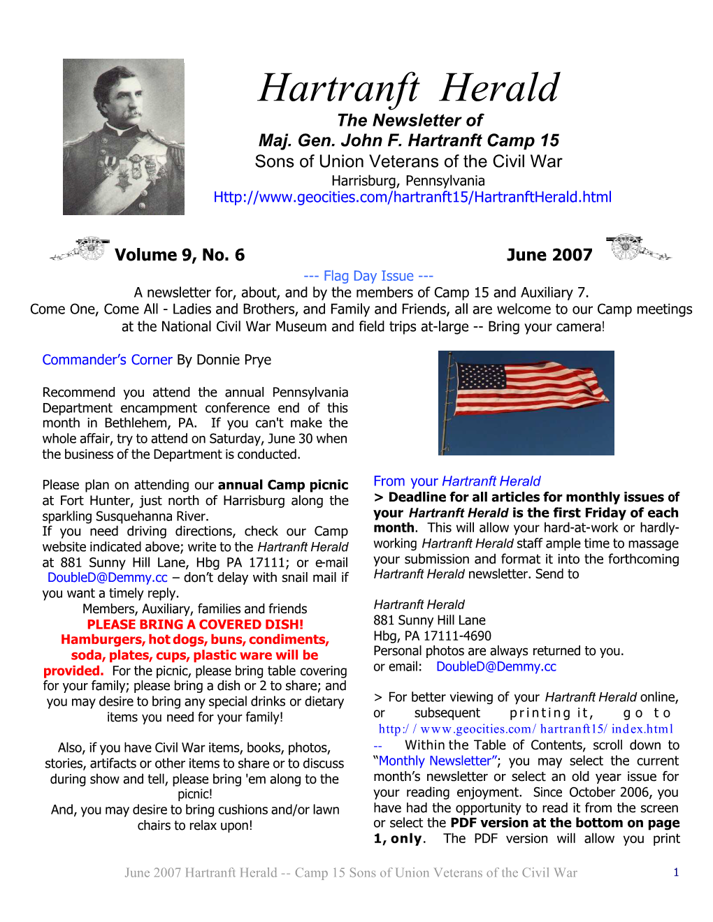 Hartranft Herald the Newsletter of Maj