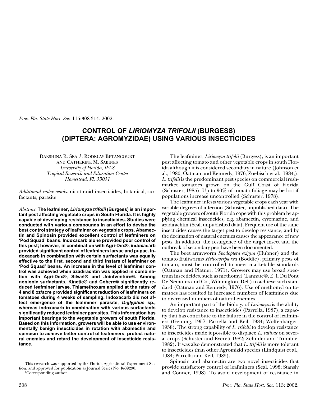 Control of Liriomyza Trifolii (Burgess) (Diptera: Agromyzidae) Using Various Insecticides